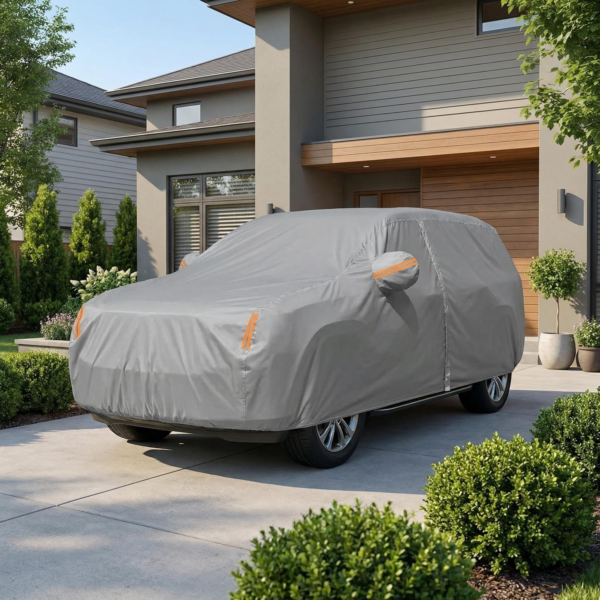 Universal Full Car Cover,Zipper Door Design,Waterproof,Dustproof,UV Protection,Scratch Resistant,Reflective Strips,for All Weather Car Body Protection,Outdoor Parking and Garage Use,Car Stuff