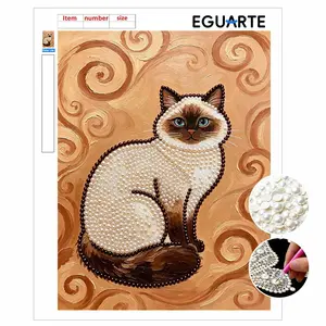DIY Pearl Painting Kit, Cartoon Cat Theme Wall Art Decor, Mosaic Craft Set, Cross Stitch Pattern, Gift for Friends & Family