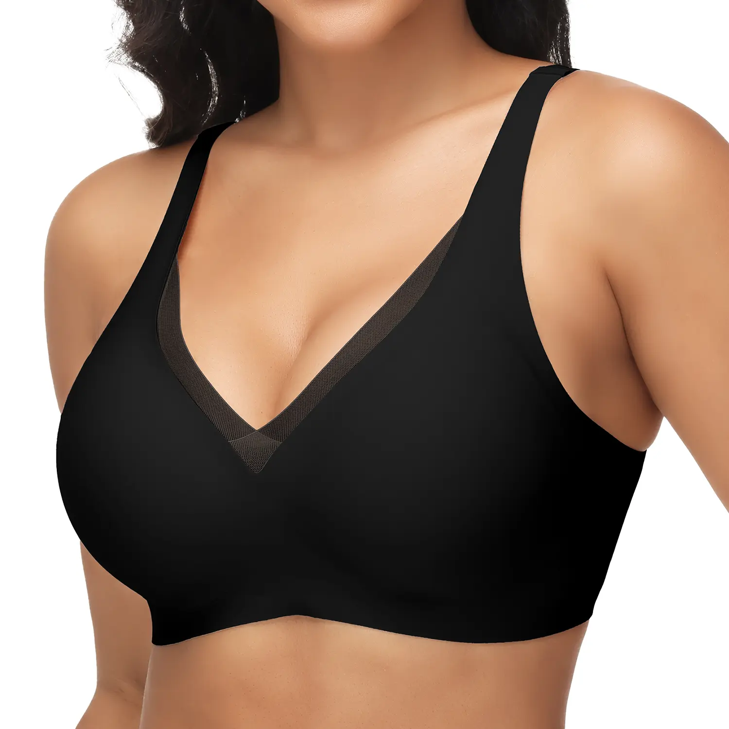 Women's Seamless Wireless Bra, V-Neck Push Up Bralette with Wide Support Straps, Smooth Breathable Fabric for Everyday T-Shirt Wear, Backless, Fit, Feminine, Basic, Elegance, Comfortable, Sexy, Nylon