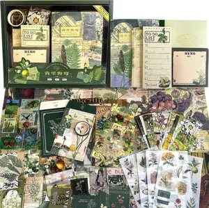 Scrapbooking Supplies Kit, Botanical Aesthetic Scrapbook Kit, Junk Journal Kit with Journaling,A6 Grid Notebook,Stationery,Flower DIY Craft  for Teen Girl Women