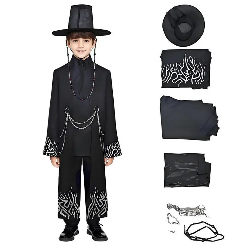 Boys'KoreanPopMusicDemonHunterCostume|SagaBoyJinwuFullSetCosplayCostumewithRobeHatAccessoriesforHalloweenPerformance Boys'KoreanPopMusicDemonHunterCostume|SagaBoyJinwuFullSetCosplayCostumewithRobeHatAccessoriesforHalloweenPerformance