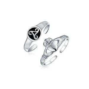Celtic BFF Claddagh Heart & Trinity Knot Midi Toe Ring .925 Sterling Silver (set Of 2)