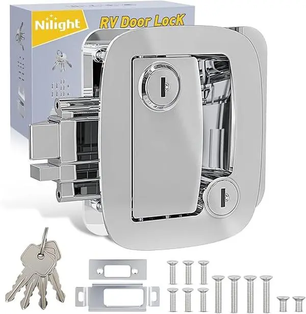 Nilight RV Door Lock Replacement with Paddle Deadbolt 100% Zinc Alloy Entry Locks Handle Latch 4 Keys Heavy Duty Enclosed Camping Locking Kit Fits RVs Campers Travel Trailers Horse Cargo Haulers