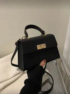 Fashion Solid Color Embossed Flip Cover Metal Buckle Handbag, Stylish Purse for Everyday Use, Elegant Design Shoulder Bag, PU Tote Satchel