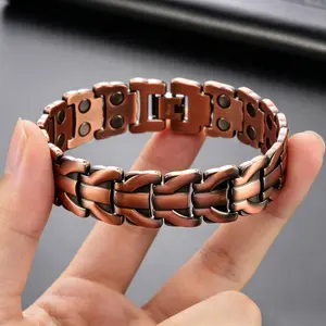 Red Copper Magnetic Bracelet for Men, 3500 Gauss Vintage Braided Bangle, Adjustable Health Bracelet for Wrist Joint Relief, Father's Day Gift for Dad