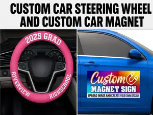 Personalized Steering Wheel Cover 15in and Custom Car Magnet: Custom Text, Image, Color