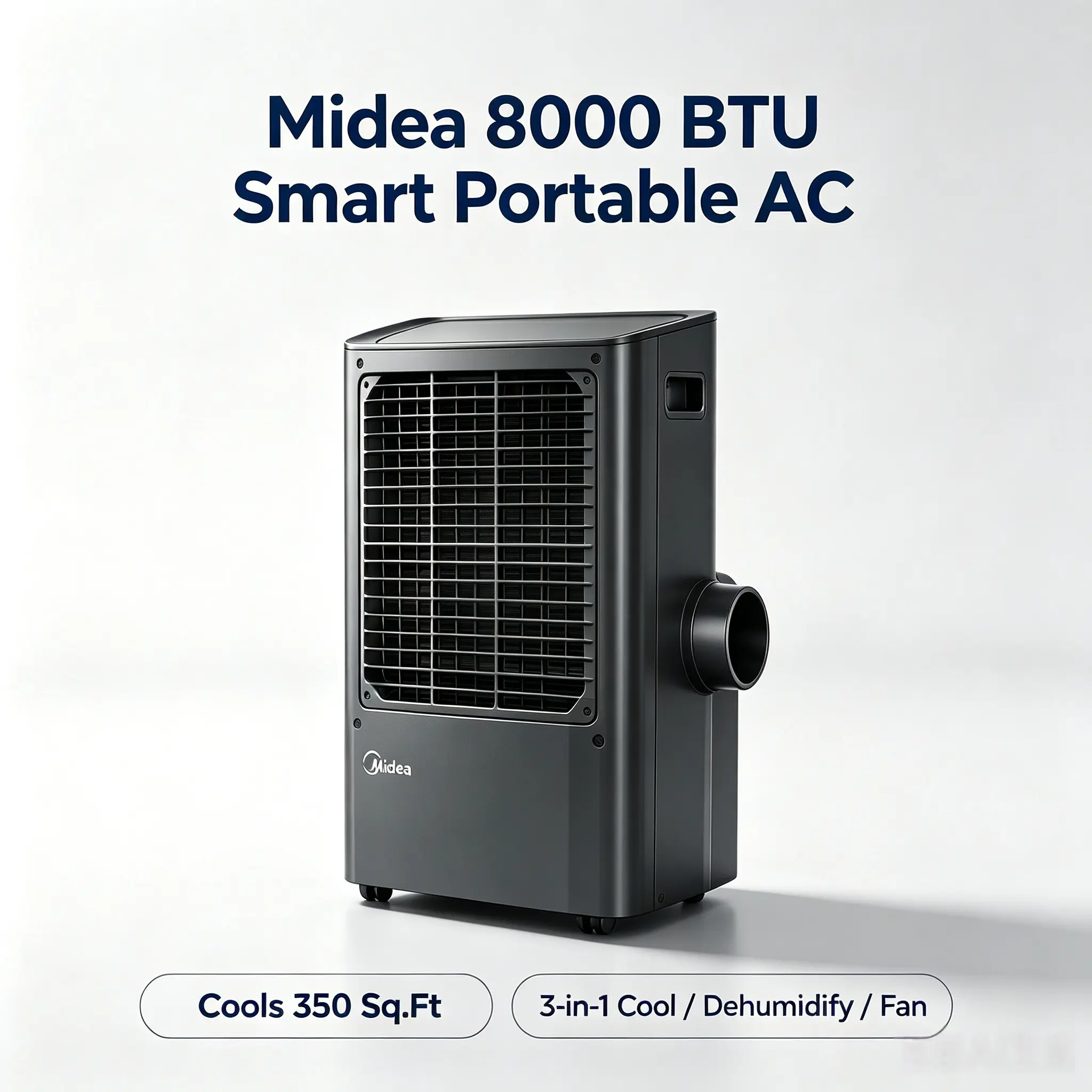 Midea 8000 BTU Smart Portable Air Conditioner (Like New) - Corded Compact Rectangular 3-in-1 Cooling Fan, Dehumidifier, Energy-Saving AC, Cools Up To 350 Sq.Ft, Smart Control for Alexa, Google, Siri & Matter, Complete Window Installation Kit