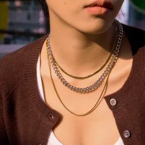 Emma's Heart | Bold Multi-Layer Set - 18K Gold Plated Titanium Steel, Herringbone & Cuban Combo