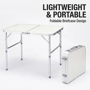 4 Ft Foldable Outdoor Table, Portable Aluminum Picnic Table, Rectangle Silver, Ideal for Party, Restaurant, Wedding, Event, Picnic, Indoor & Outdoor Use, Camping compact lightweight bbq cooking