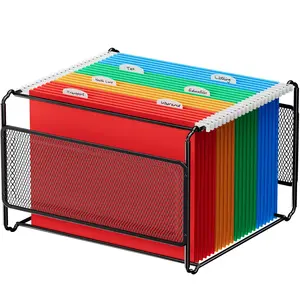 MaxGear Mesh Hanging File Organizer Box, Letter Size File Storage Box with Smooth Rails, Desktop Metal Filing Holder for Hanging Folders, Office File Organizer for Desk, Black