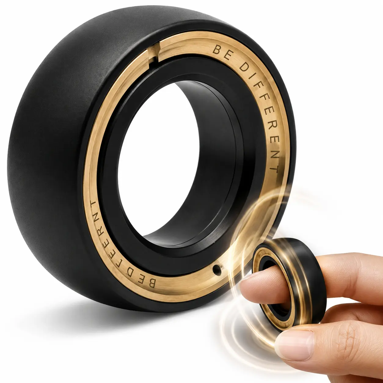 EDC Precision Spinner Ring for Men - Black & Gold Mechanical Fingertip Ring with Smooth Bearing Spin, Desktop Focus & Stress Relief Toy, Collectible Gift for Gear Lovers, Rings