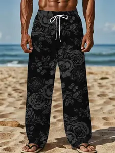 Blue and white maple leaf silhouette refreshing simple and casual long pants