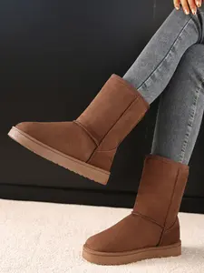 Women's Faux Fur Mid-Calf Snow Boots, Warm Lining & Soft Sole, Casual Winter Footwear, Round Toe, Medium Width, Outdoor Wear, Winter Booties