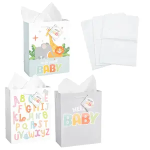 7 1/4" x 9" Medium Baby Paper Gift Bags & Tissue Paper Kit - 72 Pc.