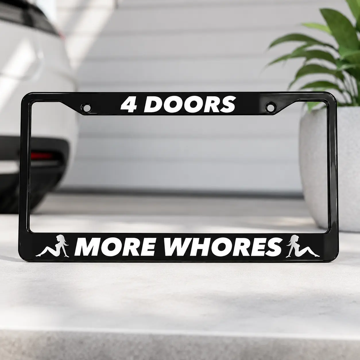 4 DOORS MORE WHORES JDM FunnY Euro Lowered Racing Black License Plate Frame