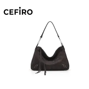 CEFIRO City Bag in Light Espresso - Stylish Hobo Design with Adjustable Strap and Zip Closure for Everyday Use