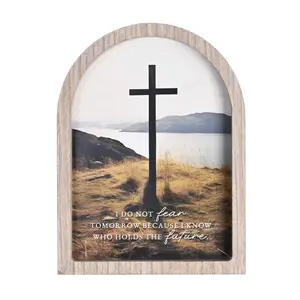 360 Stand Arch Cross Photo Frame - 11x15 Framed Religious Decor with Glass, Cross Design, Mountain Scene, 360-Degree Stand, "I Do Not Gray" Artwork for Wall Display, Religious Decoration