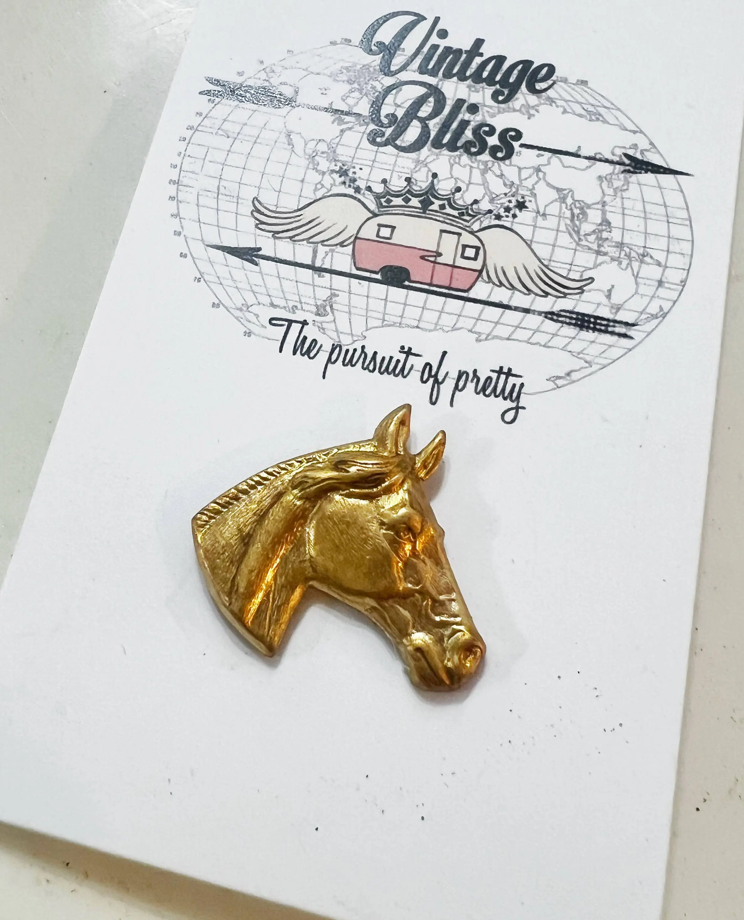 Horse Head Small Brass Patina Hat Pin Hat Bar Western