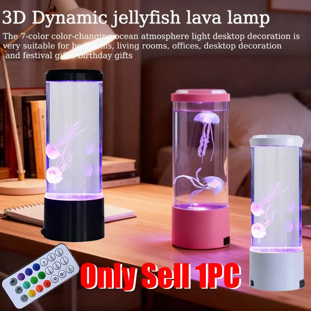 Bubble Jellyfish Simulation LED Seven-Color Light, USB Plug-In Night Lamp for Bedroom, Office, Living Room Atmosphere, Remote Control RGB Aquarium Night Light with 16 Color LED Aquarium Decor Festival Gifts, Adjustable Atmosphere Light, Adjustable Leds