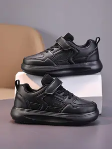 Fashionable Adjustable Velcro Low-Top Soft Soled Sneakers, Kids Boys Girls All Season Comfort Lightweight Durable Sports Shoes, PU Leather School Running Shoes, Trainer Shoes