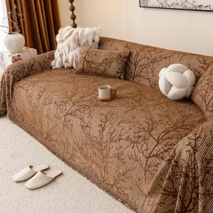 Classic Vintage Chenille Sofa Cover, Sofa Slipcover, Plant Pattern Striped Sofa Settee, Soft Pet Friendly Couch Protector, Bedroom Dining Room Living Room Use