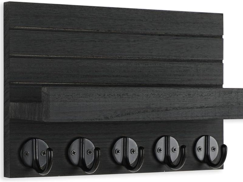 Key Holder for Wall, Decorative Key and Mail Holder with Shelf Has Large Hooks for Bags, Coats, Umbrella – Paulownia Wood Key Hanger with Mounting Hardware (9.8”W x 6.7”H x 4.2”D) Hanging Wooden