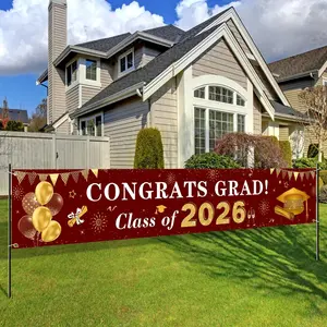 2026 Graduation Decorations | Congratulations to the Class of 2026 | Banners | Burgundy and Gold Graduation Courtyard Signs | Indoor and Outdoor Backdrop Decorations | 2026 Graduation Party Supplies