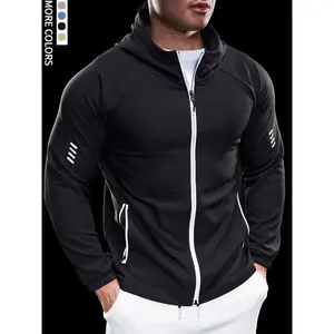 Men's Hooded Jacket with Reflective Zipper - Comfortable Polyester Fabric for Sports Fitness Outdoor Adventures Spring Autumn Winter Wear
