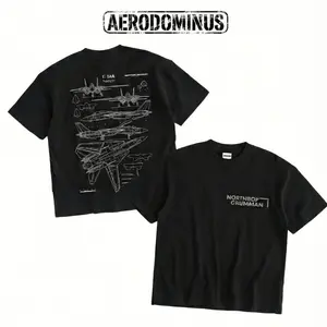 AeroDominus F-14A Tomcat Blueprint Double Sides Heavy Cotton T-Shirt Vintage Jet Fighter Graphic Tee Military Enthusiast Streetwear Clothing Gift for Men Breathable Printing Military Appreciation Womenswear Unisex