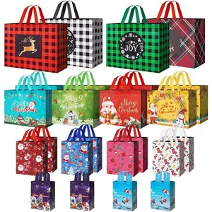 24 Pack Christmas  Bags Assorted Sizes with Handle,  Tote  Bags Includes 4 , 8 Large, 8 Medium, 4 Small, Non-Woven Christmas Bags for Gifts Xmas Party Holiday Favors