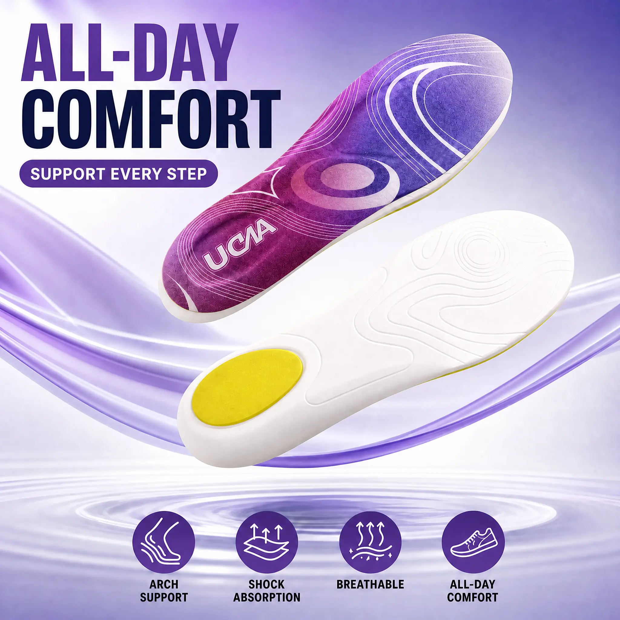Cloud-Like Dual Polyurethane Anti-Fatigue Insoles for All-Day Standing, High Rebound Foam & Targeted Support Patch