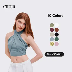 Cider [7 colors, size 0-10] Cross Halter Shirred Back Crop Top