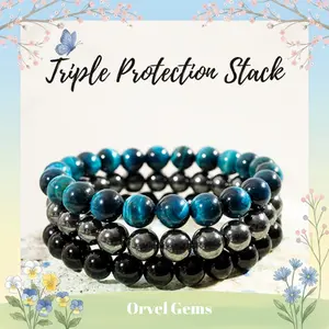 Ultimate Triple Protection Bracelet Set – Tiger’s Eye, Amethyst, Apatite, Rose Quartz, Hematite & Black Obsidian | Unisex 8mm Natural Gemstone Beads | Spiritual Gift for Men, Women & Loved Ones