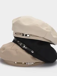 Women's Spring Summer Plain Beret Hat, Faux Leather Design, Fashionable Simple Beach Hat, Multi-Functional Sun Protection