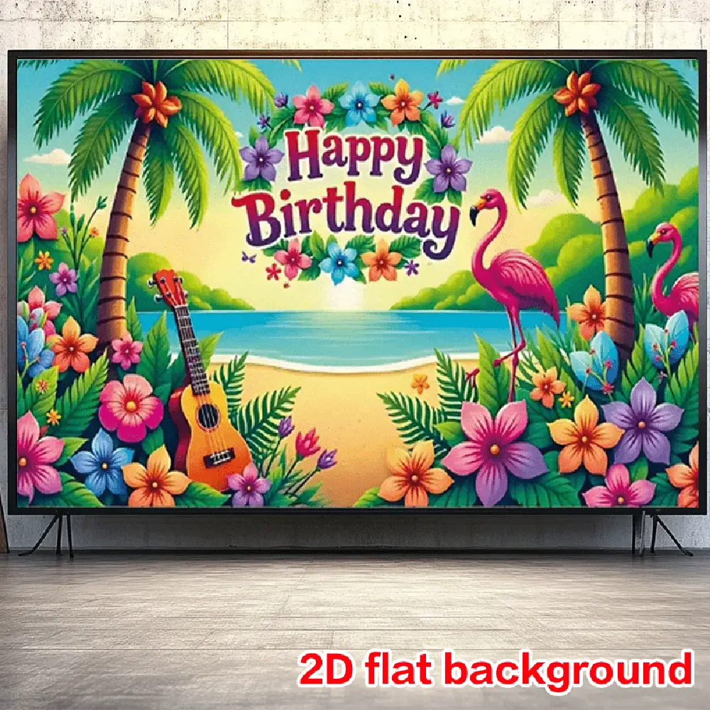 1-Piece Polyester Flat 2D Beach Theme Happy Birthday Banner - Home Room Wall Backdrop for Party Decorations Supplies