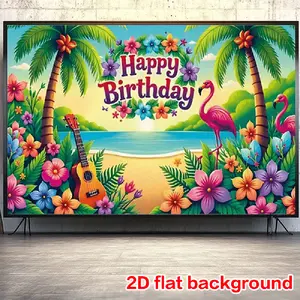 1pc Polyester 2D Flat Tropical Beach Birthday Banner - Home Room Wall Backdrop for Party Decorations Supplies