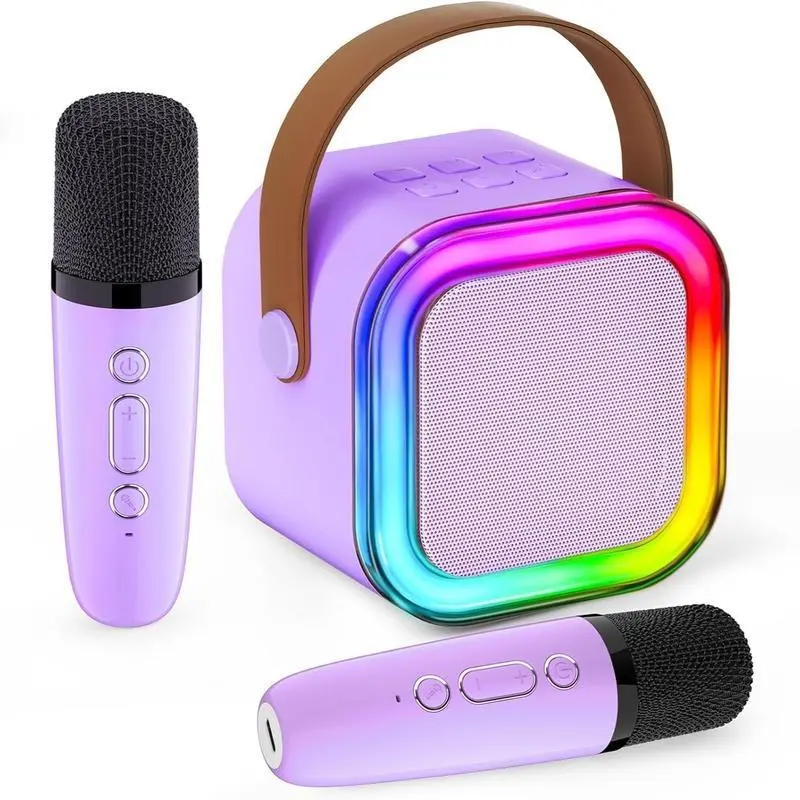 Portable Karaoke Machine for Kids with 2 Wireless Microphones, Mini Bluetooth Karaoke Speaker for Girls & Boys Ages 4-12, Singing Machine for Birthday Parties, Family Gatherings & Back to School