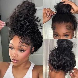 Hidden Straps 360 Lace Front Wigs Human Hair 180% Density Deep Wave 360 Full HD Lace Wigs with Drawstring Pre Plucked With Baby Hair for Women Natural Black 99J Burgundy 4/27 Highlight Ombre