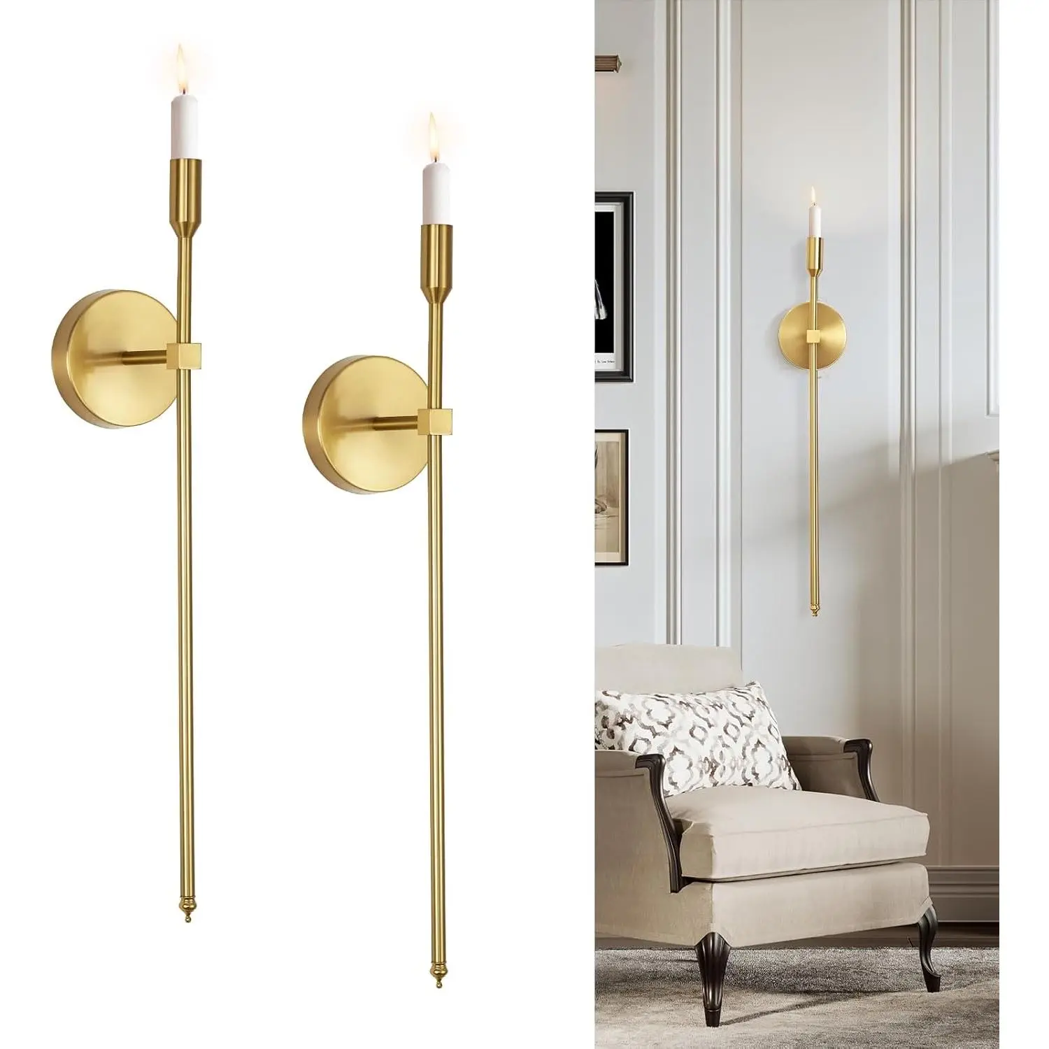 Candle Sconces Long Wall Candle Holder, Set of 2 Large Wall Candle Sconce Modern Chic  Decor for Bedroom, Dining Room, Living Room 23"