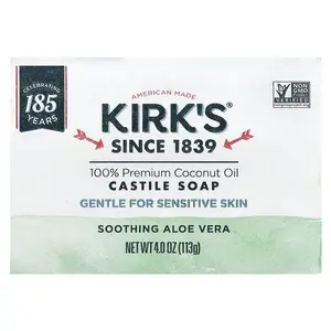Kirk's 100% Premium Coconut Oil Castile Bar Soap, Soothing Aloe Vera, 4 oz (113 g)