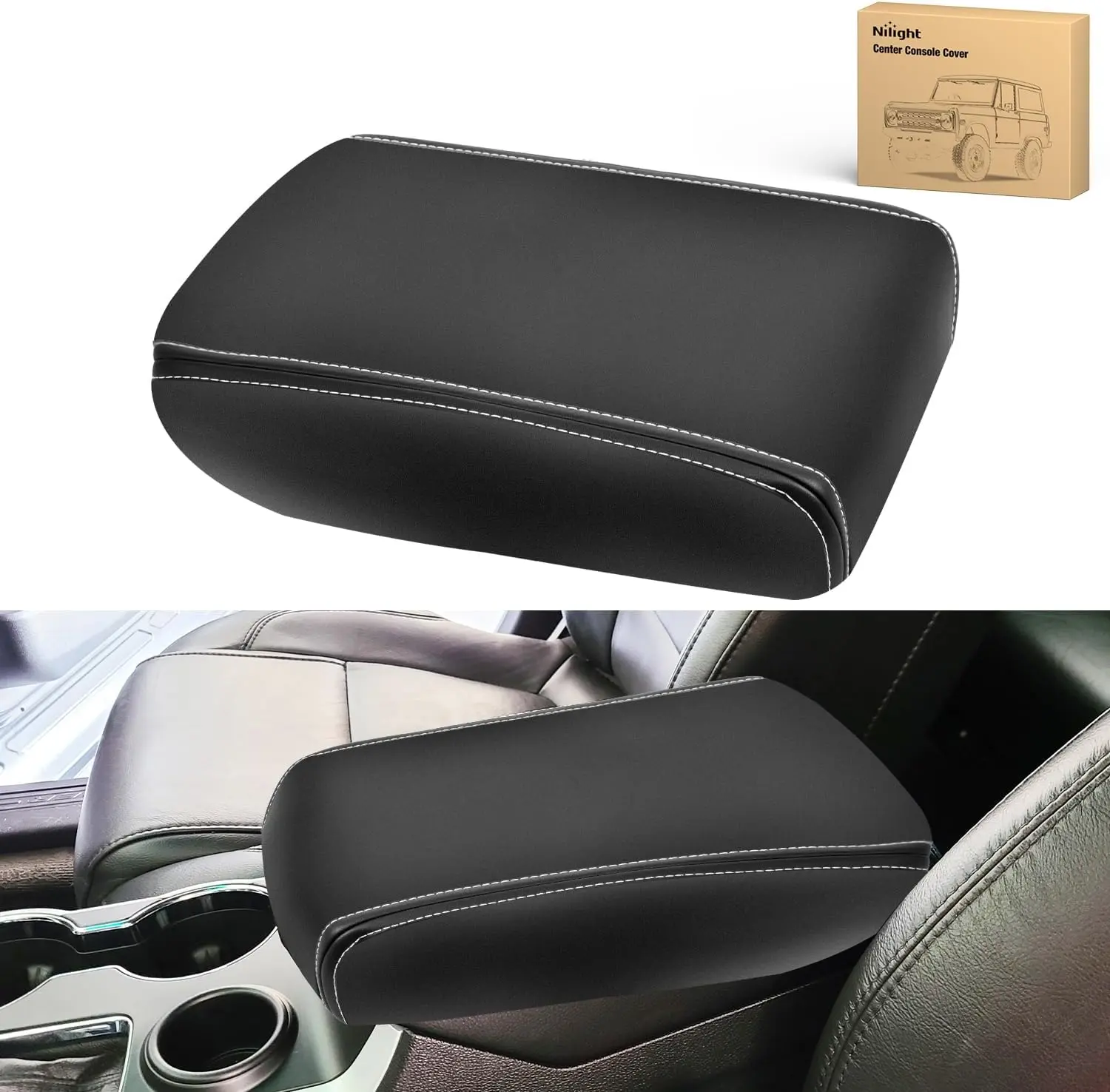 Nilight Center Console Cover Compatible with 2011-2019 Ford Explorer PVC Leather Armrest Cover for Car Middle Center Console Cushion Pad Waterproof Console Covers Car Armrest Box Cover Black Seat Insert Seat Foam  dealsforyoudays, Pvc Leather Material