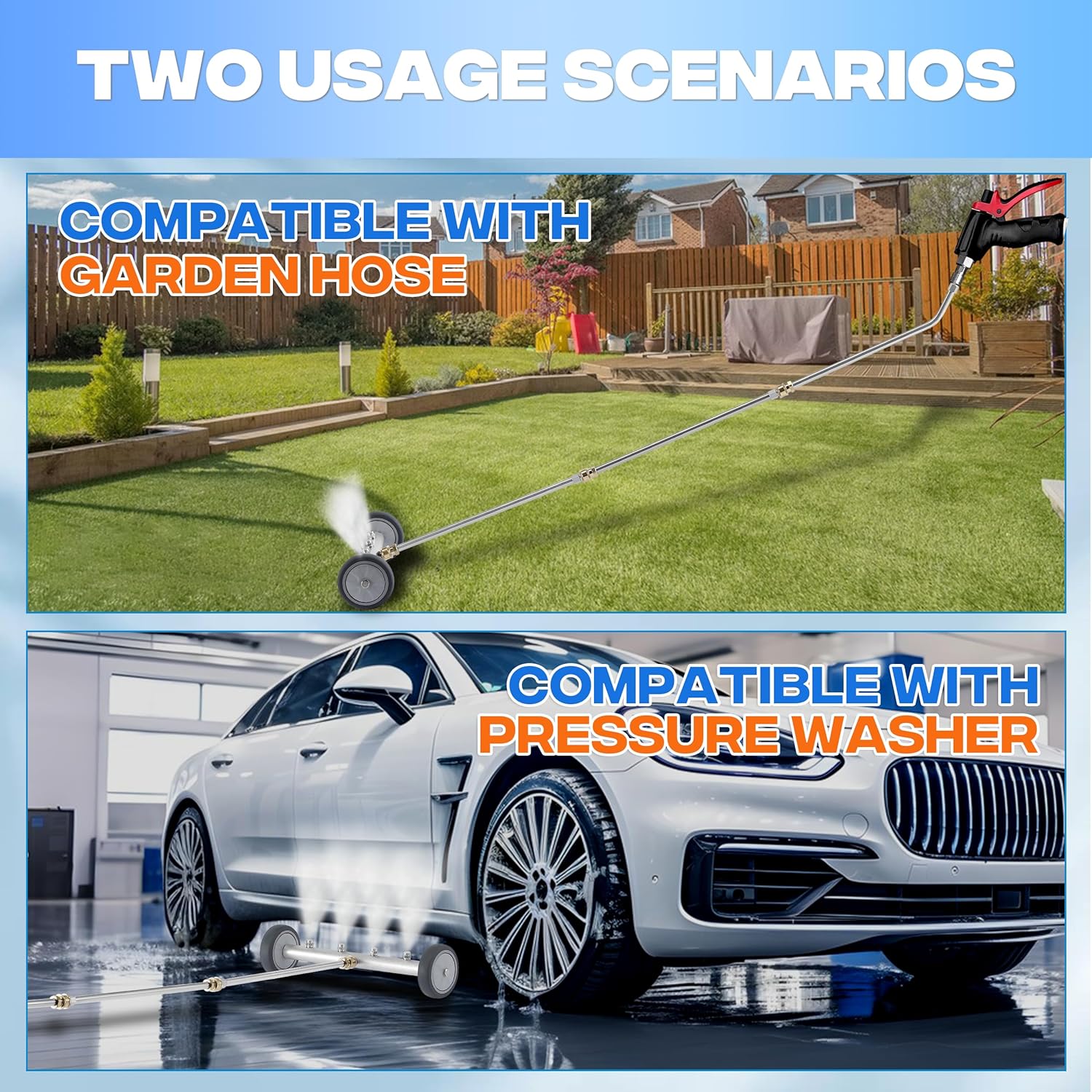 16" Undercarriage Cleaner Kit, Pressure Washer Accessory to Clean Cars, Trucks, SUVs, Includes Swivel Caster