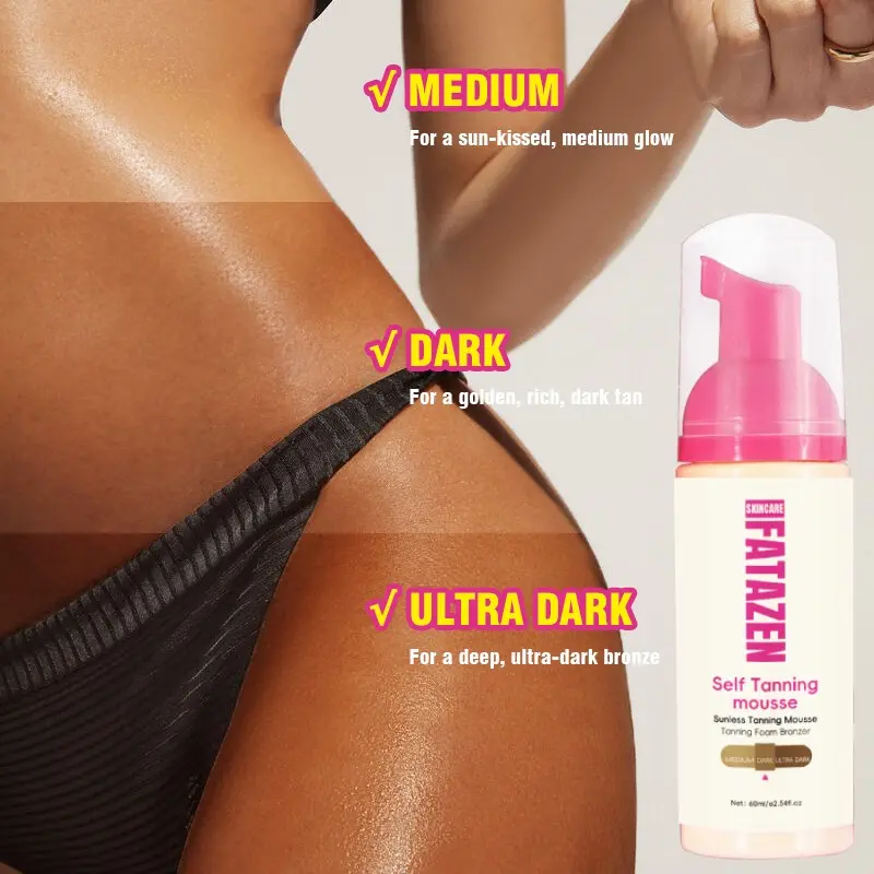 Fatazen 60g Portable Self-Tanning Mousse, Gentle Nourishing Formula, Even Skin Tone, Quick-Dry & Non-Greasy, Perfect for Outdoors, Self Tan Foam, Self Tanner, Tanning Products