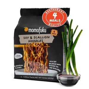 Momofuku Soy & Scallion Ramen Noodles by David Chang, 4 Pack of Restaurant Quality Instant Noodles Now with More Sauce & 10g of Protein