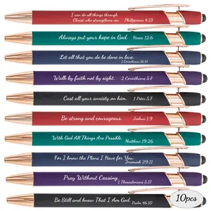 10Pcs Bible Verse Metal Ballpoint Pen Set, Multi-Color Barrels Engraved Christian Inspirational Quotes, Copper Clip Office Writing Pen, Church Event Gift Religious Theme Present, Ballpen Set