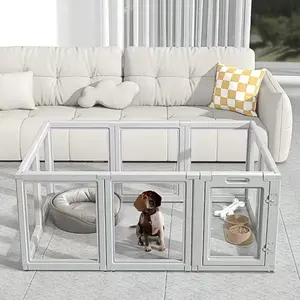 white Transparent Dog Fence Acrylic Kennel Pet Indoor Fence Rabbit Large Small Dog Cage Kennel Pet Furniture Supplies, PE Safety Ornamental Cage fable  pets dog playpen