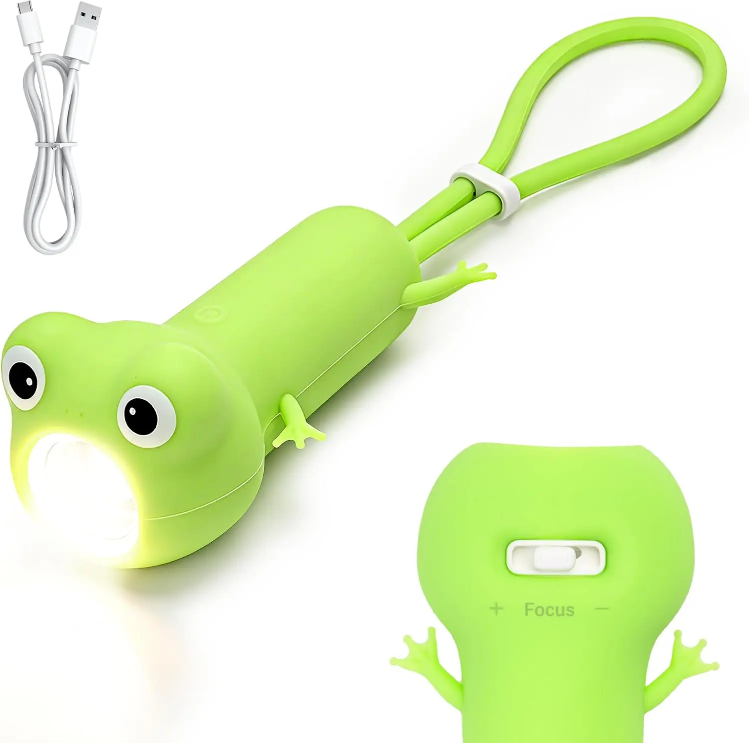 UNEEDE Kids Flashlight Rechargeable, Cute Silicone LED Flashlight for Boys Girls, Night Light with Stepless Dimming & Adjustable Focus, Glow in the Dark for Camping Outdoor Adventure (Frog)