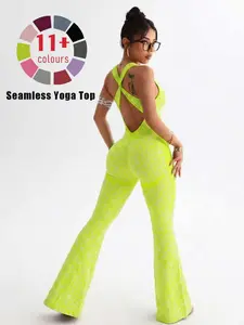 Women's Seamless Leopard Print Tank Top Romper, Sporty Comfy Jumpsuit, Back Cross Buckle Design, High Waist Butt Lifting, Ideal for Running Outdoor Yoga, Workout Jumpsuit, Sleeveless Yoga Jumpsuits, High Waisted Jumpsuits, Yoga Activewear Jumpsuit