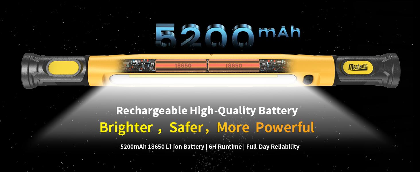 2 PCS Under Hood Work Light Bar, 3000LM LED Magnetic Light Bar with Hooks, 5200mAh Cordless Rechargeable Hood Light, Single Pack, Ideal for Mechanic, Car Repair & Garage Use