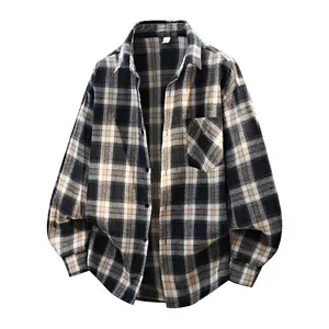 Spring new plaid streetwear versatile shirt for men; long-sleeve casual loose shirt; jacket-style outerwear; vintage plaid shirt; premium-feel loose casual long-sleeve collared pocketed shirt jacket